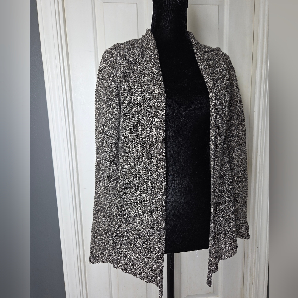 Eileen Fisher Linen Women's Gray/Brown With Ivory Knit Open Front Sweater Size P